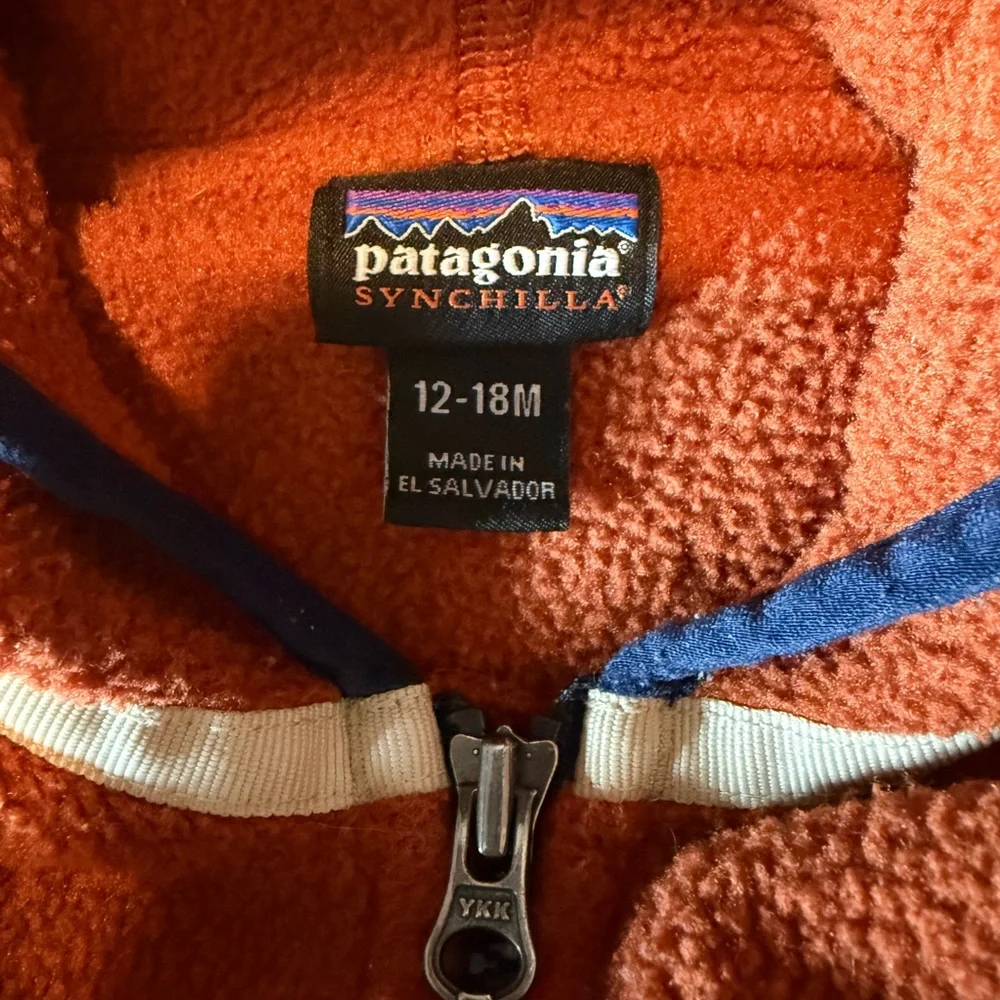 Patagonia Baby Synchilla Fleece Full Zip Hoodie Cardigan Rust Orange 12-18 Mths